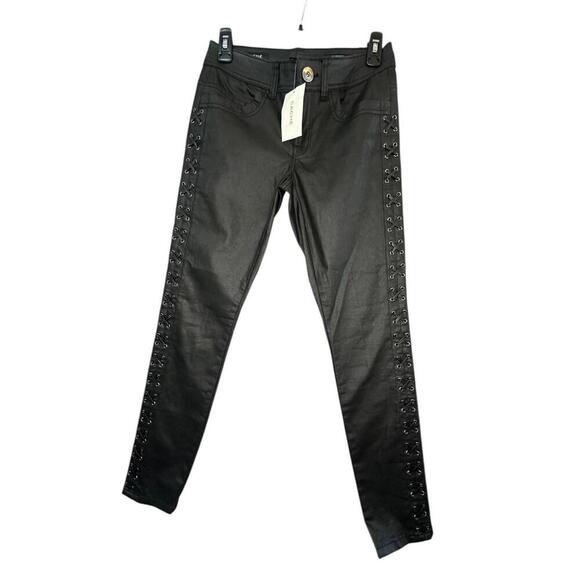 **Cache NWT Lace Up Pants Size 2 Black High Rise Skinny Clubwear Grunge - Picture 1 of 7